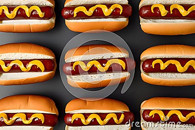 Photo Neat arrangement of hotdog buns captured in a flat lay photo Stock Photo