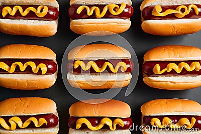 Photo Neat arrangement of hotdog buns captured in a flat lay photo Stock Photo