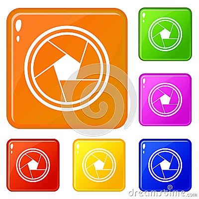 Photo objective icons set vector color Vector Illustration
