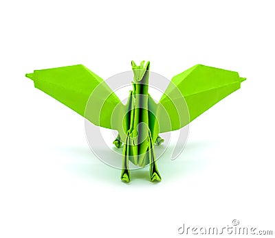 Photo of origami green dragon isolated on white background Stock Photo