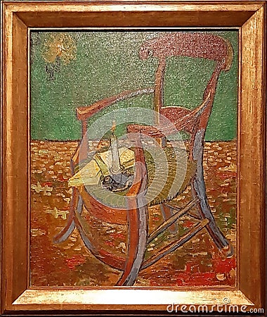 Photo of the original painting: `Gauguin`s Chair` by Vincent Van Gogh. Editorial Stock Photo