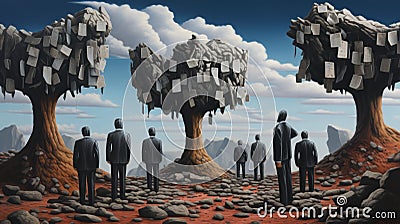 Surreal 3d Landscape Painting With Political Symbolism By Magritte Stock Photo