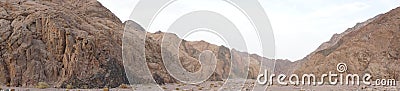 Photo panorama. Gorgeous landscape on the tourist route in the vicinity of Malakot Mountain oasis. Dahab, Egypt Stock Photo