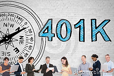 People Standing In Front Of 401k Pension Plan Stock Photo