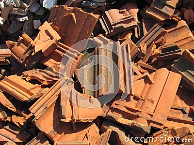 Photo of pile of broken bricks and roof tiles Stock Photo