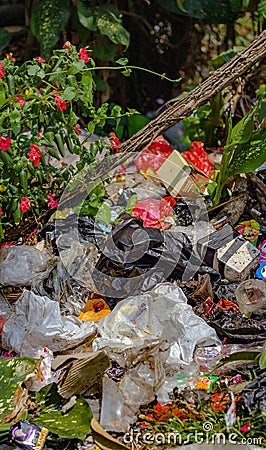 photo of plastic waste that blocks water Stock Photo