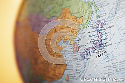 Political globe close-up of Japan Stock Photo