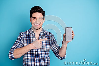 Photo portrait of confident positive optimistic cheerful with beaming toothy smile agent salesman trader freelancer Stock Photo