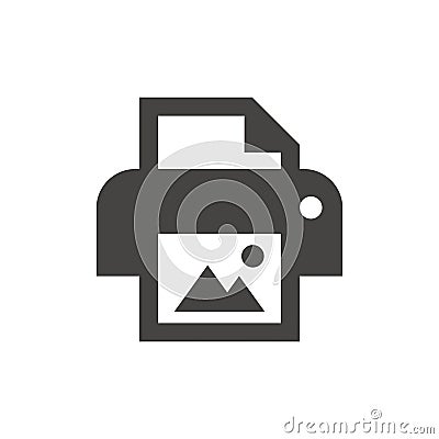 Photo printer black vector icon. Print picture button glyph symbol. Vector Illustration