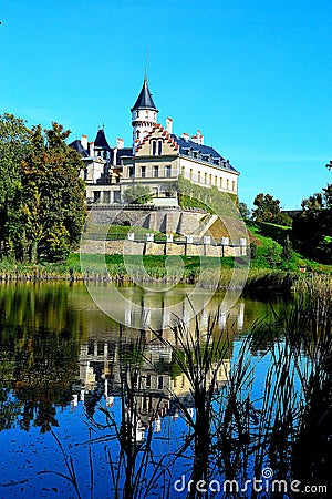 View of Radun castle in the autumn rays of the sun on a background of blue sky Editorial Stock Photo