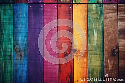 photo of Rainbow wooden planks background generative AI Stock Photo