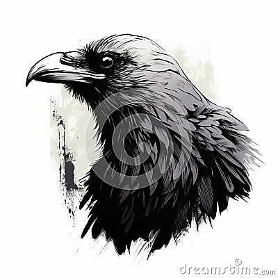Raven Illustration In The Style Of Roa: High Contrast Artwork Cartoon Illustration