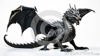 Photo realistic, beautiful majestic black dragon, opulent on white background Stock Photo