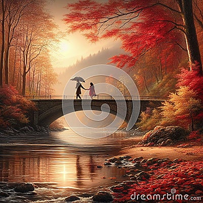 Autumn romance , AI generated Illustration Stock Photo