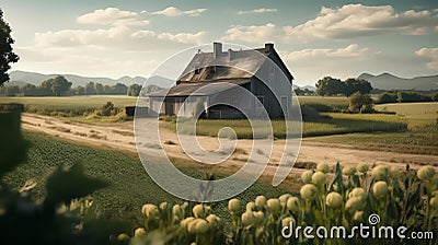 rural farmhouse in country side ai generated Stock Photo