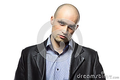 Photo of serious hairless man Stock Photo