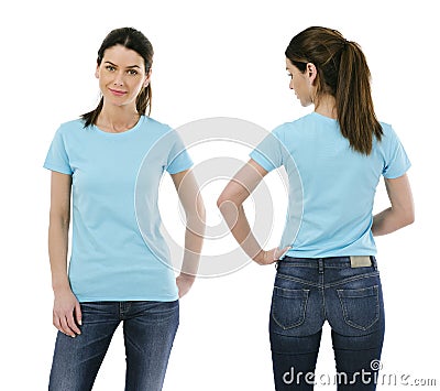 lady posing with blank light blue shirt Stock Photo