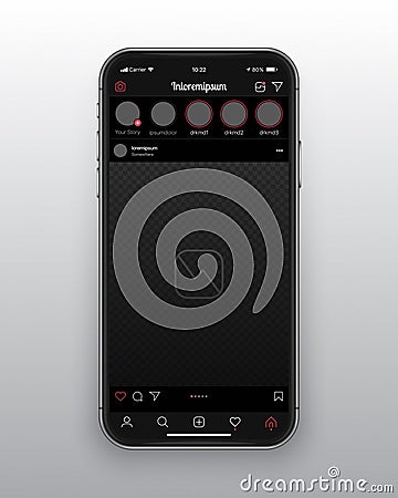 Vector Design Template Photo Sharing Mobile App Instagram UI UX Concept Dark Mode Vector Illustration