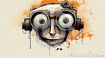 Funny Robot Face Sketch With Bold And Expressive Portraits Cartoon Illustration