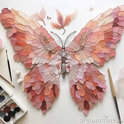 Monarch Butterfly Assemblage: Detailed Watercolor Wings In Blush Pink Cartoon Illustration