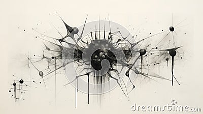 Futuristic Fragmentation: Exploring Symmetrical Chaos In Black Ink Painting Stock Photo