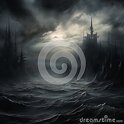Gothic Grandeur: Dark Ocean Scene With Chaotic Environments Stock Photo