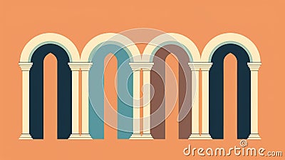 Old Aegean Arches In Autumn Colors Vector Illustration Cartoon Illustration