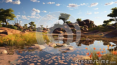 Savanna Serenity: Unreal Engine Rendered Australian Landscapes Stock Photo