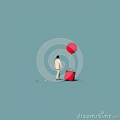 Minimalistic Illustration Of Man With Balloon And Luggage Cartoon Illustration