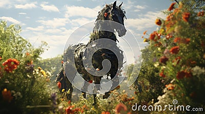 A Beautiful Horse Galloping Through Your Garden Stock Photo