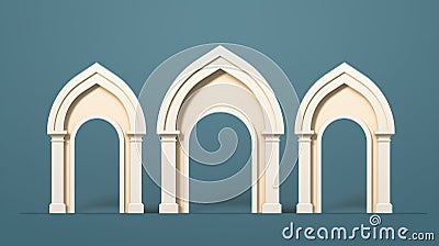 Four White Arches On Blue Background: A Minimalistic Terracotta Islamic Art And Architecture Stock Photo