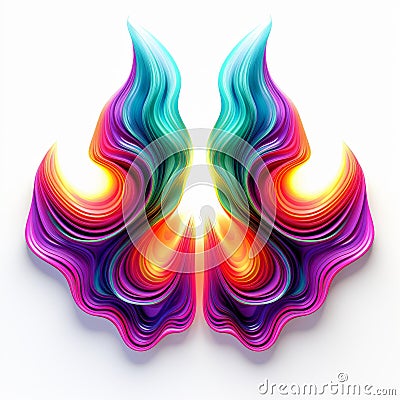 Vibrant Neon Colors: Abstract 3d Wings On White Background Cartoon Illustration