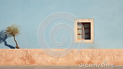 Blue Wall With Window: Spanish International Style Architecture Photo Stock Photo