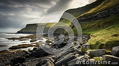 Dramatic Headland In Yorkshire: A Picturesque Blend Of Nature And Celtic Knotwork Stock Photo