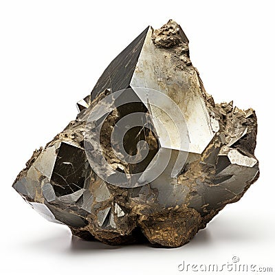 Pyrite Stone On White Background: A Radiant Cluster Of Sharp Angles And Shiny Metal Stock Photo