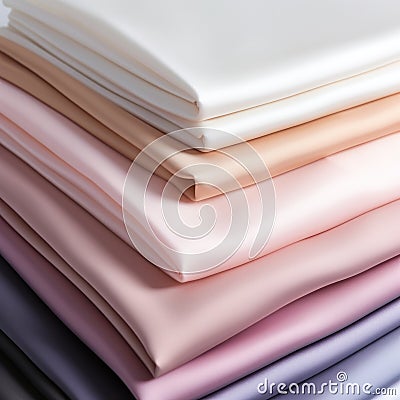 Soft Hues Satin Bedding Cloths: Lycra Plain Sheet In Light Magenta And White Stock Photo