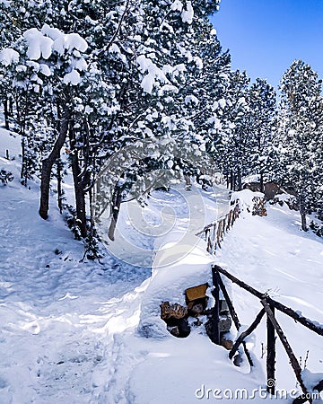 A photo showing abandoned houses covered with snow. Stock Photo