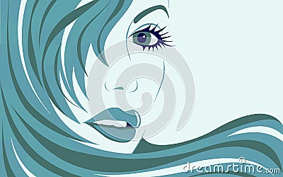 Girl`s face, hair, lips, eyes, vector illustration Cartoon Illustration