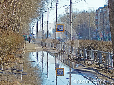 A street in a provincial Russian town on a sunny spring day Stock Photo