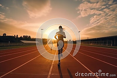 photo of a silhouette athlete person running on the track. Generative AI Stock Photo