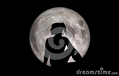 Yoga pose Ardha Matsyendrasana silhouette moon Stock Photo