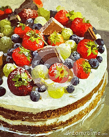 Photo sketcher of naked cake with fruits Stock Photo