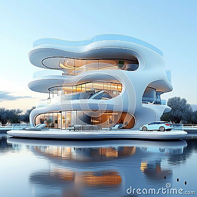 Photo Sleek modern dwelling Futuristic house design against pristine white backdrop Stock Photo