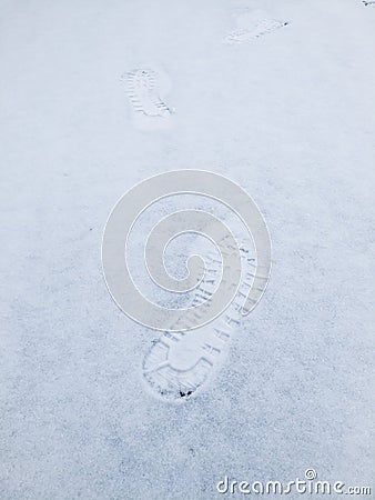 Snowfield and Footprint Stock Photo