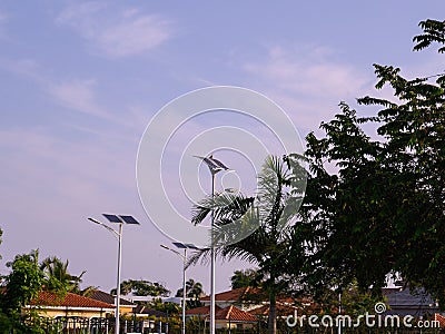 Flexible Solar Panel Lighting Pole on evening time Stock Photo