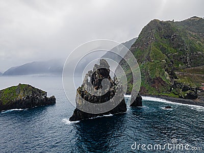 Outstanding rocks in the sea on the coast of Madeira Island Stock Photo