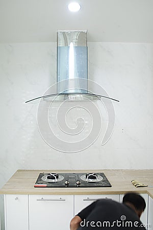 Kitchen appliances installation Stock Photo