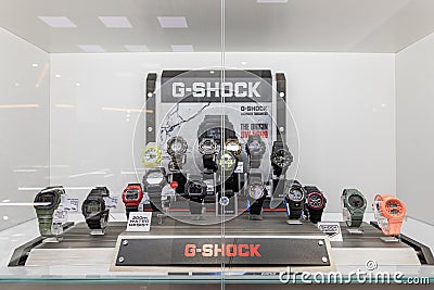 Minsk, Belarus - Nov 25, 2021: Photo of store with watch clocks for men and women at the display window in a shopping Editorial Stock Photo