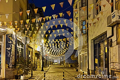 photo of street in district Kapana, city of Plovdiv, Bulgaria Editorial Stock Photo