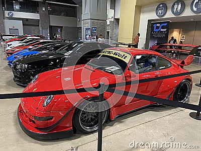 Striking Red Porsche Sports Car at the Auto Show in Washington DC Editorial Stock Photo